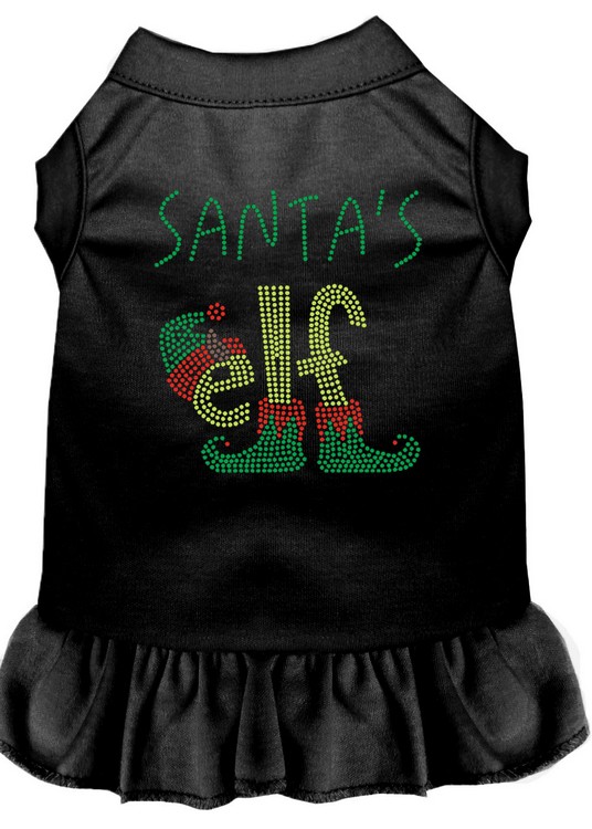 Santa's Elf Rhinestone Dog Dress Black Med